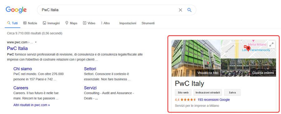 La scheda attività su Google My Business
