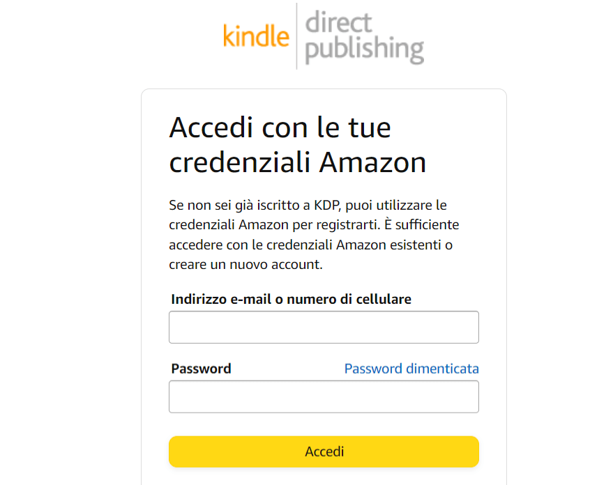 Registrazione per pubblicare su Amazon KDP