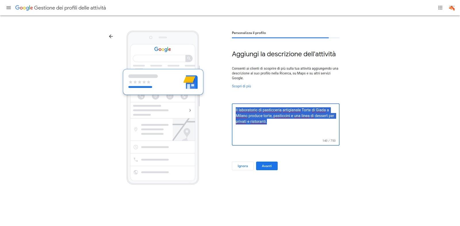 Aggiungi la descrizione dell'attività sul tuo profilo aziendale Google